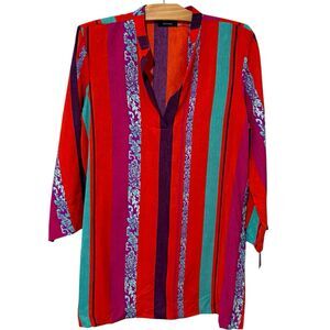 Natori | Pajama Top Striped Inju Mandarin Pink NWT- Size Medium